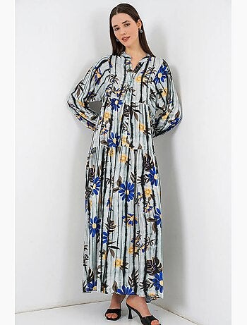 Vestido largo estampado con cuello de pico bdart