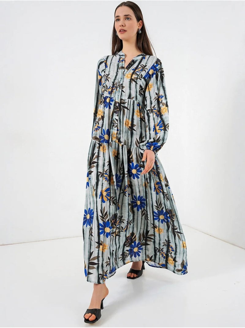 Vestido largo estampado con cuello de pico bdart Gris claro - Kiabi