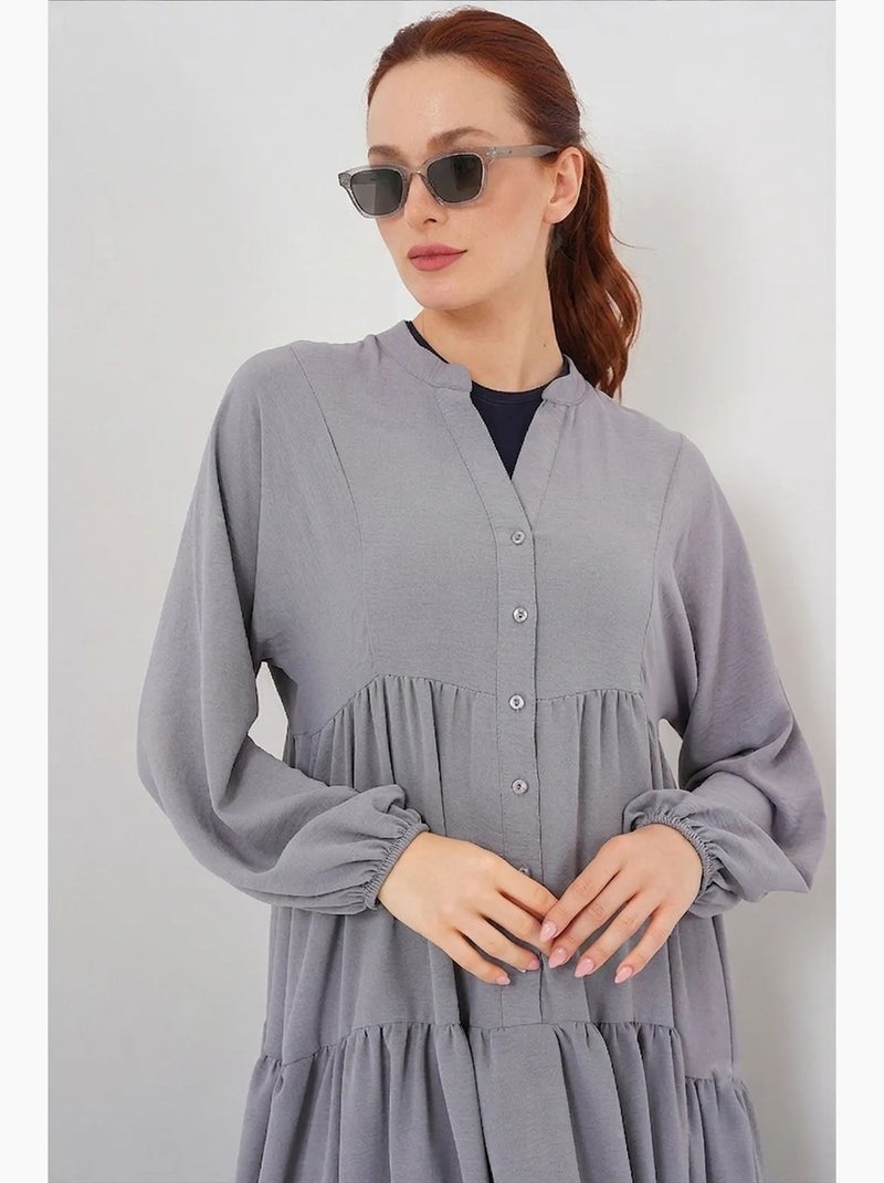 Vestido largo estampado con cuello de pico bdart Gris - Kiabi