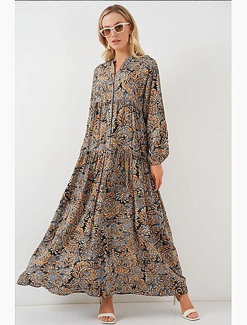 Vestido largo estampado con cuello de pico bdart