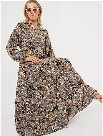 Vestido largo estampado con cuello de pico bdart