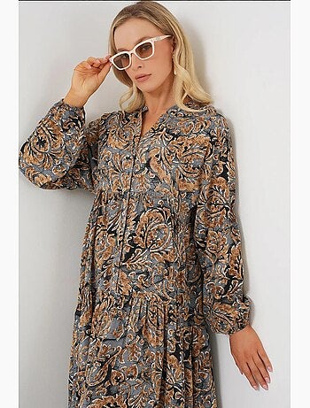Vestido largo estampado con cuello de pico bdart