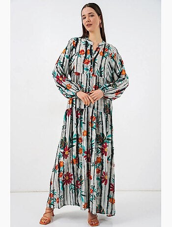 Vestido largo estampado con cuello de pico bdart