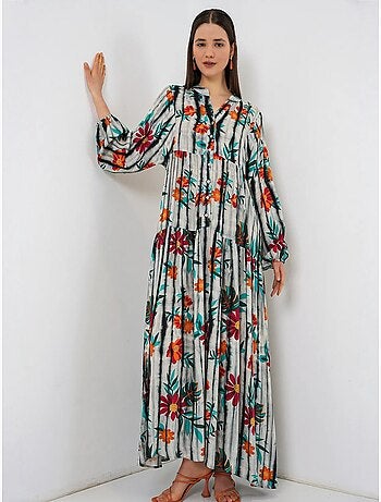 Vestido largo estampado con cuello de pico bdart