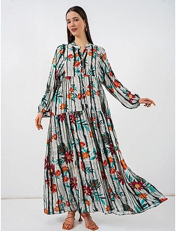 Vestido largo estampado con cuello de pico bdart