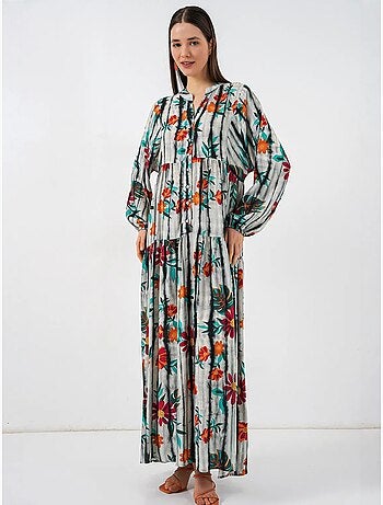 Vestido largo estampado con cuello de pico bdart