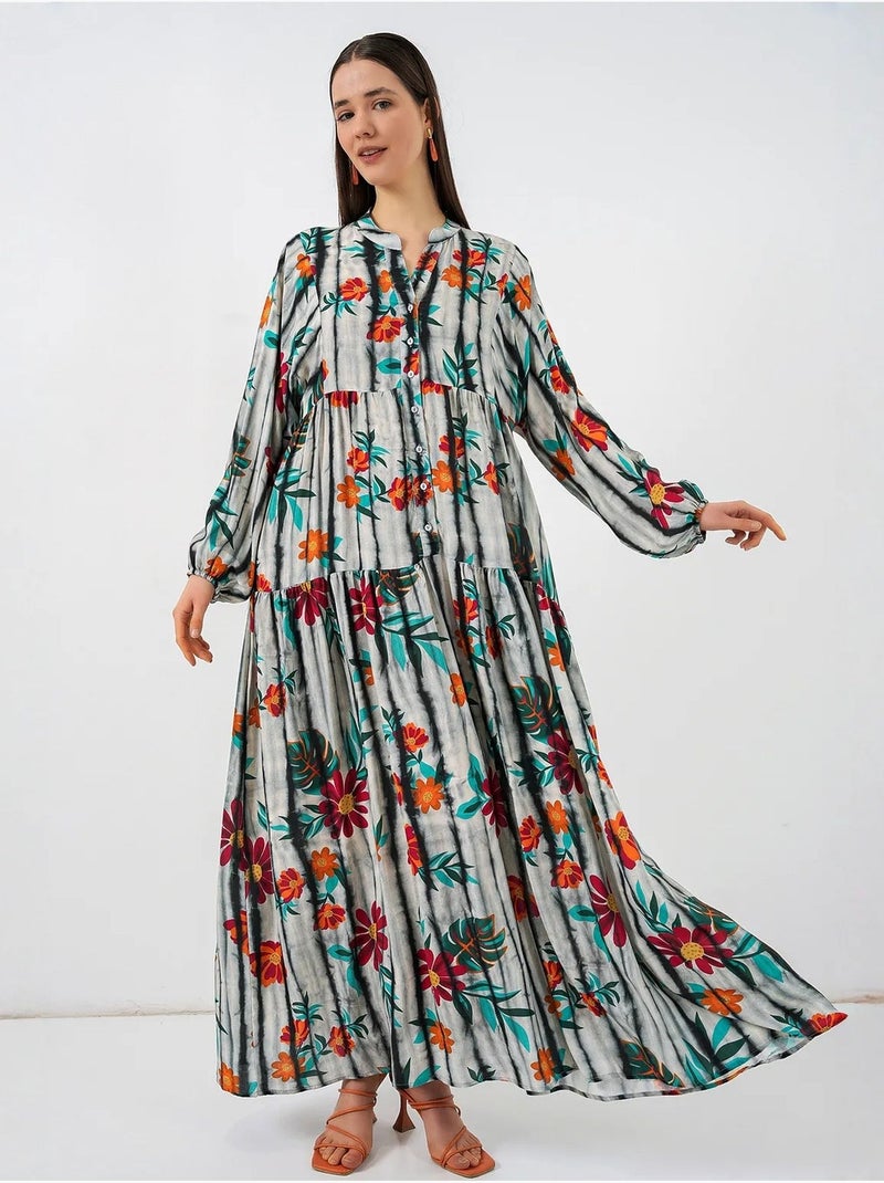 Vestido largo estampado con cuello de pico bdart Gris negro - Kiabi