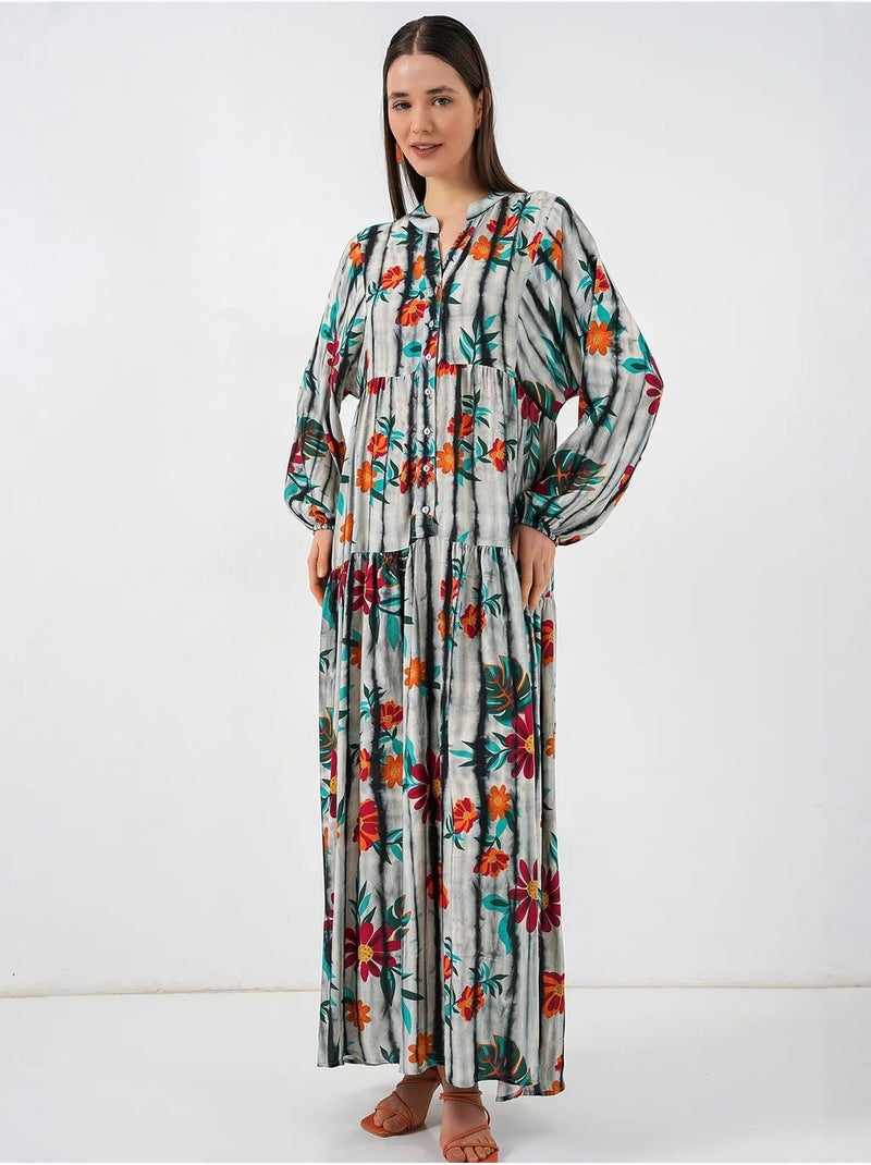 Vestido largo estampado con cuello de pico bdart Gris negro - Kiabi