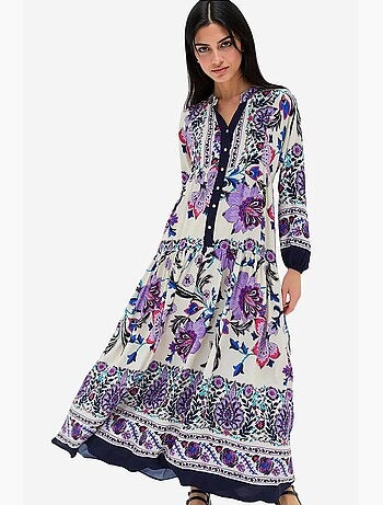 Vestido largo estampado con cuello de pico bdart