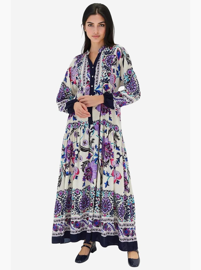 Vestido largo estampado con cuello de pico bdart Lavanda - Kiabi