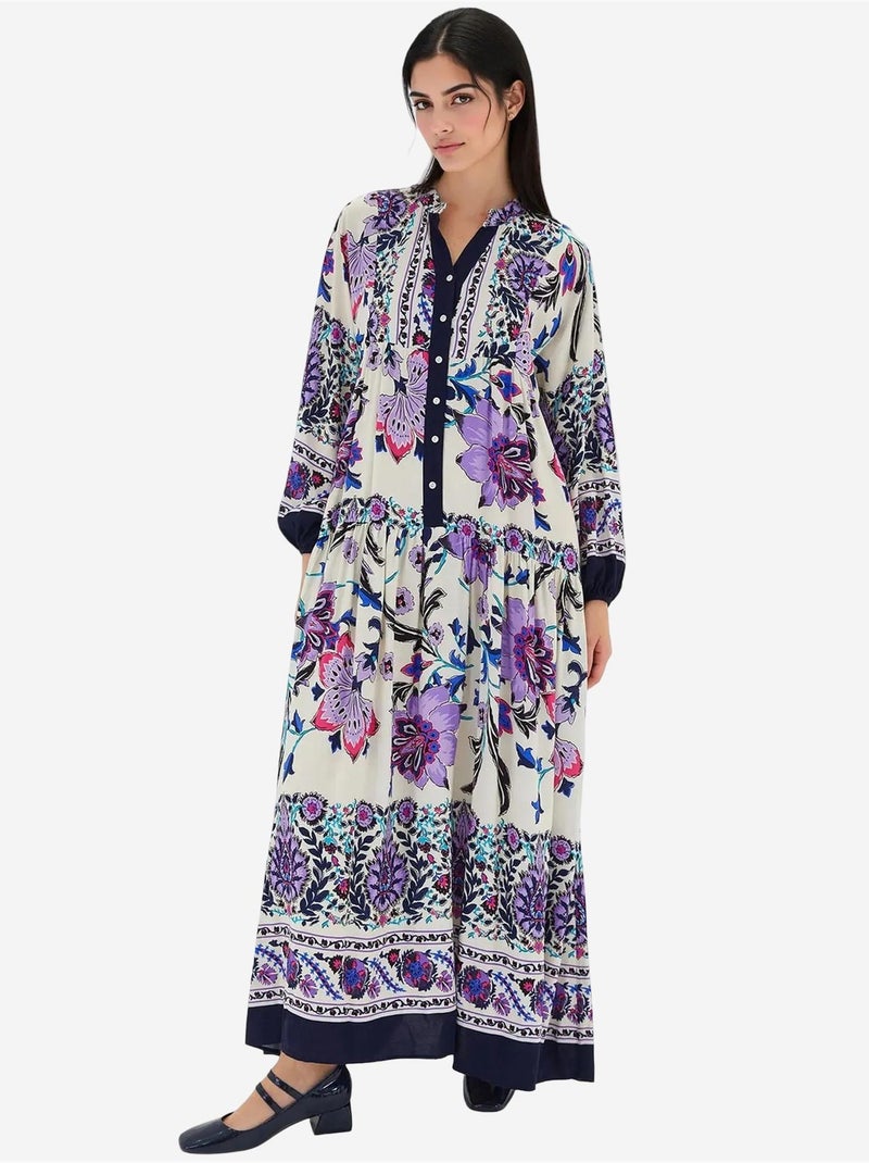 Vestido largo estampado con cuello de pico bdart Lavanda - Kiabi