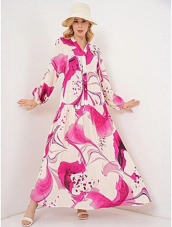 Vestido largo estampado con cuello de pico bdart