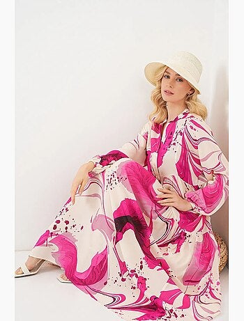 Vestido largo estampado con cuello de pico bdart