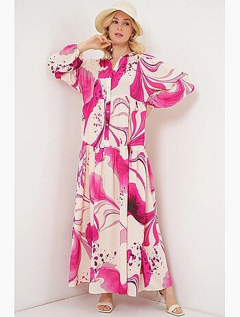 Vestido largo estampado con cuello de pico bdart
