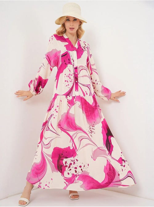 Vestido largo estampado con cuello de pico bdart - Kiabi Vestido largo estampado con cuello de pico bdart - Kiabi