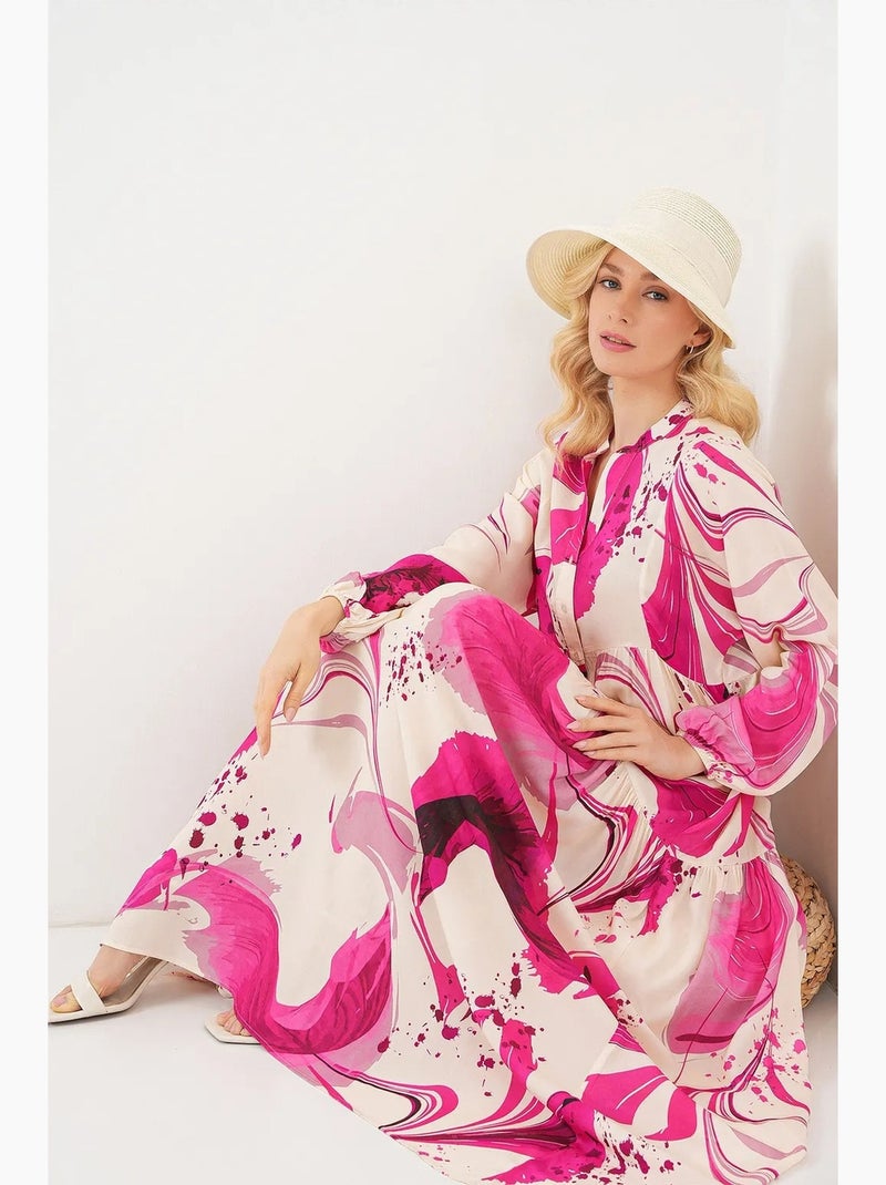 Vestido largo estampado con cuello de pico bdart Magenta - Kiabi