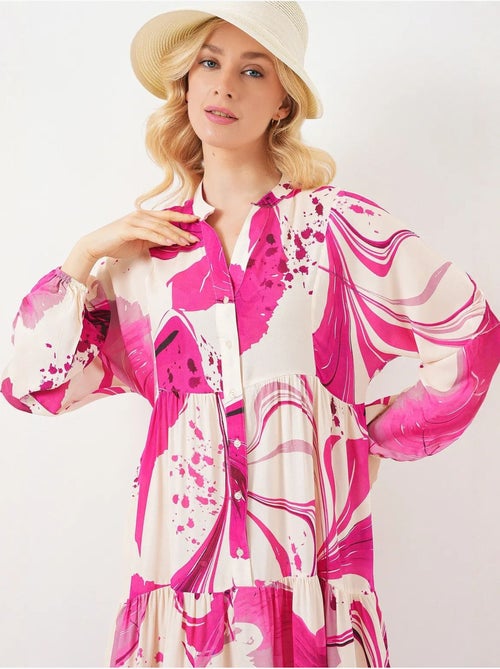 Vestido largo estampado con cuello de pico bdart - Kiabi Vestido largo estampado con cuello de pico bdart - Kiabi