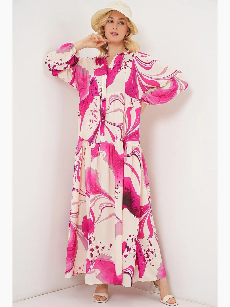 Vestido largo estampado con cuello de pico bdart Magenta - Kiabi