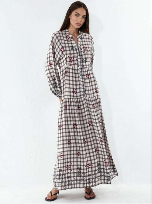 Vestido largo estampado con cuello de pico bdart - Kiabi Vestido largo estampado con cuello de pico bdart - Kiabi