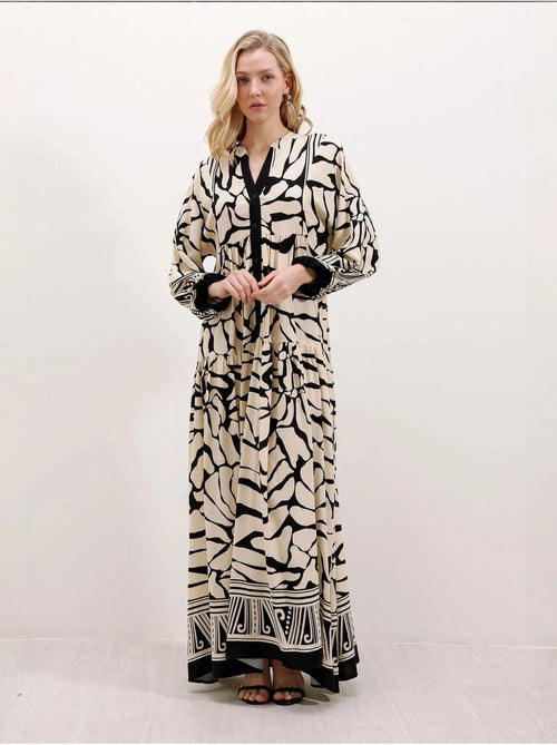 Vestido largo estampado con cuello de pico bdart - Kiabi