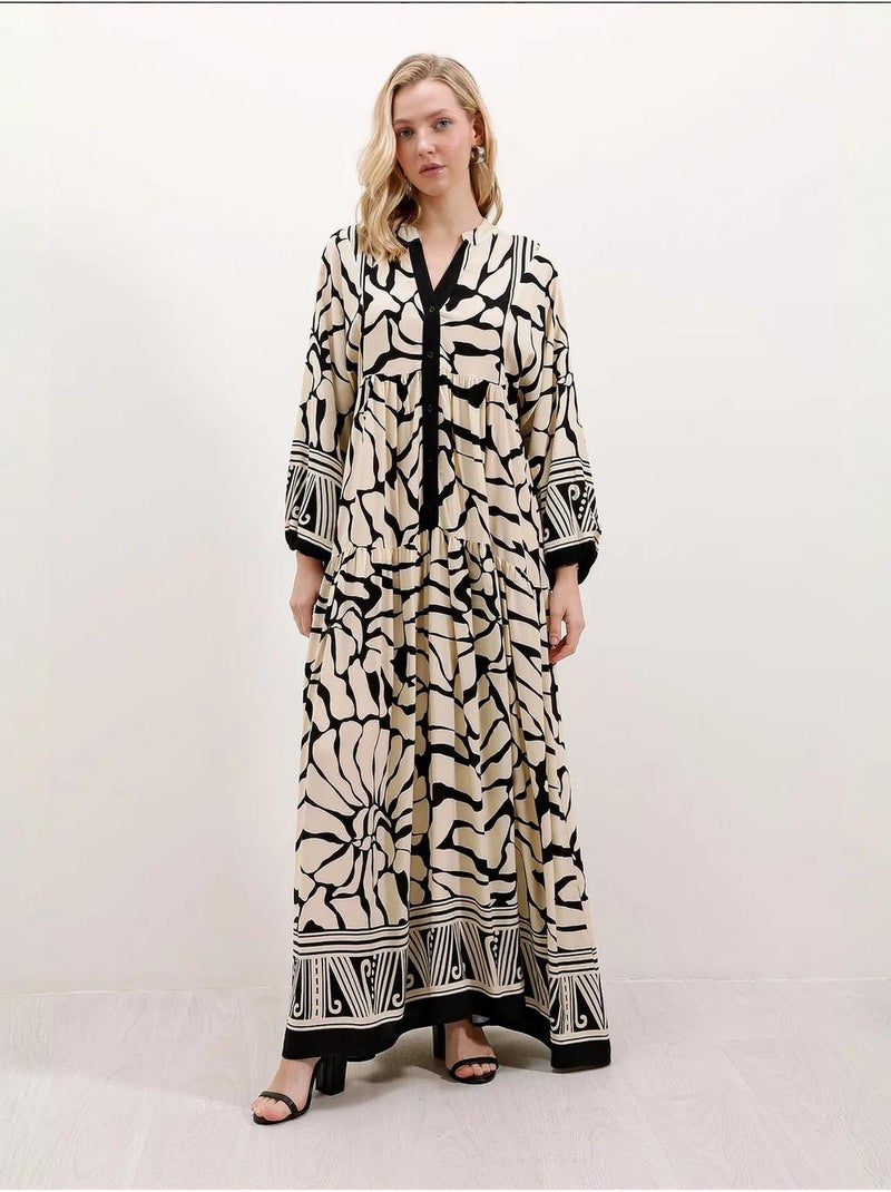 Vestido largo estampado con cuello de pico bdart Marfil - Kiabi