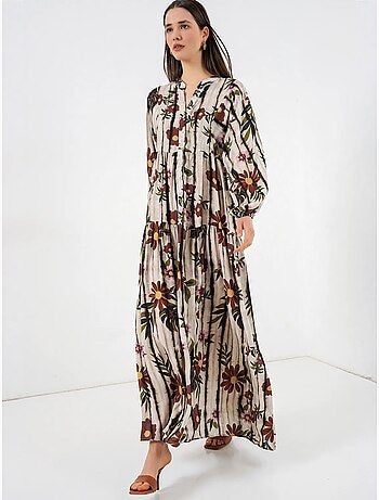 Vestido largo estampado con cuello de pico bdart