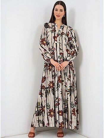 Vestido largo estampado con cuello de pico bdart