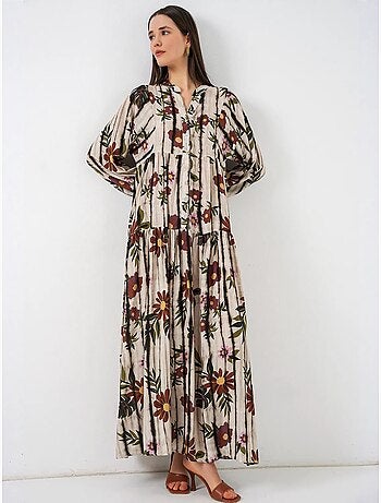 Vestido largo estampado con cuello de pico bdart