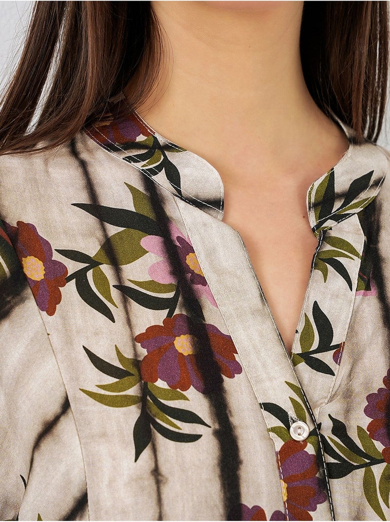 Vestido largo estampado con cuello de pico bdart Marrón claro - Kiabi