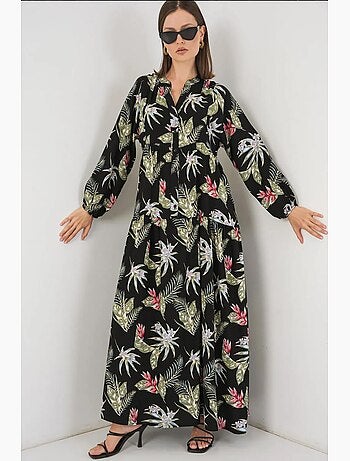Vestido largo estampado con cuello de pico bdart
