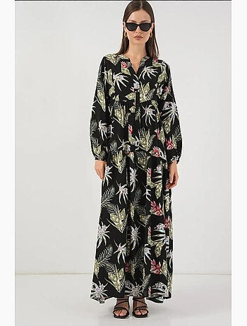 Vestido largo estampado con cuello de pico bdart