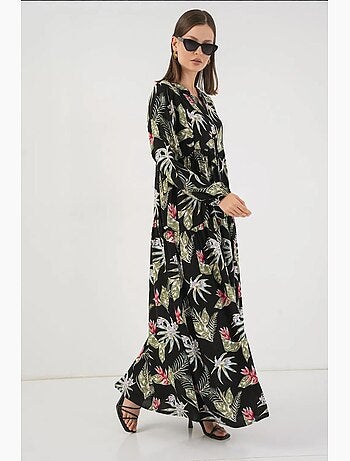 Vestido largo estampado con cuello de pico bdart
