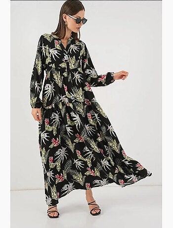 Vestido largo estampado con cuello de pico bdart