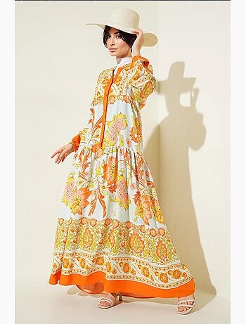 Vestido largo estampado con cuello de pico bdart