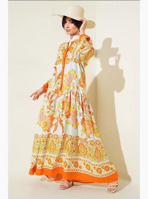 Vestido largo estampado con cuello de pico bdart - Kiabi Vestido largo estampado con cuello de pico bdart - Kiabi
