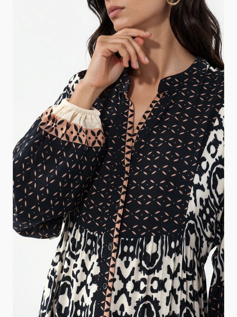 Vestido largo estampado con cuello de pico bdart Nude - Kiabi