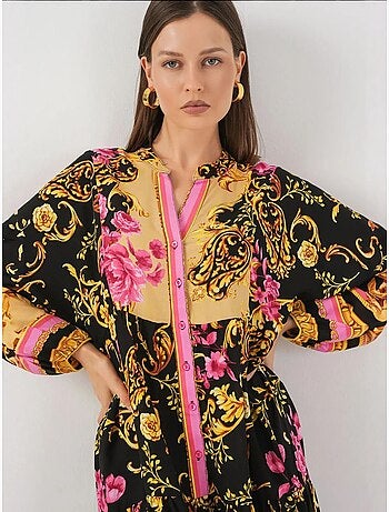 Vestido largo estampado con cuello de pico bdart