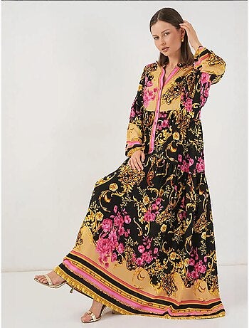 Vestido largo estampado con cuello de pico bdart