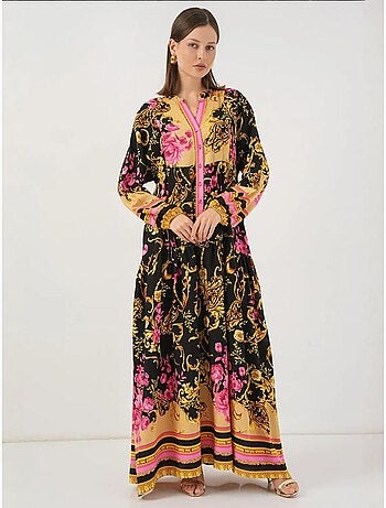Vestido largo estampado con cuello de pico bdart