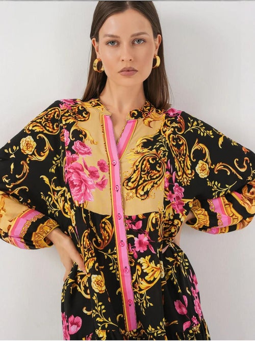 Vestido largo estampado con cuello de pico bdart - Kiabi Vestido largo estampado con cuello de pico bdart - Kiabi
