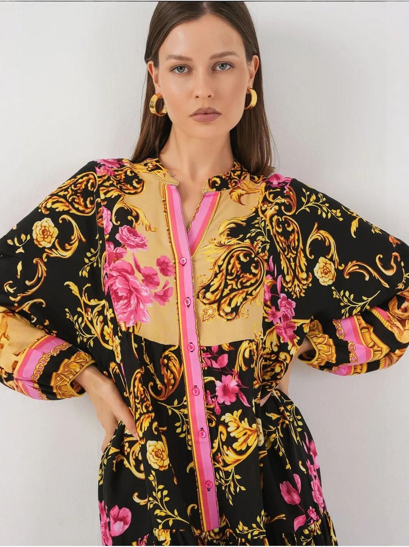 Vestido largo estampado con cuello de pico bdart Oro - Kiabi