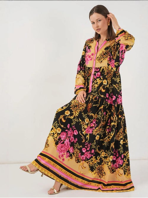 Vestido largo estampado con cuello de pico bdart - Kiabi Vestido largo estampado con cuello de pico bdart - Kiabi