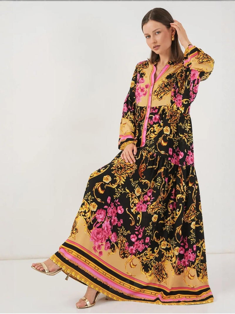 Vestido largo estampado con cuello de pico bdart Oro - Kiabi