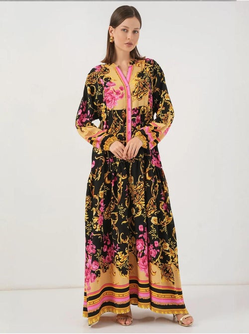 Vestido largo estampado con cuello de pico bdart - Kiabi Vestido largo estampado con cuello de pico bdart - Kiabi