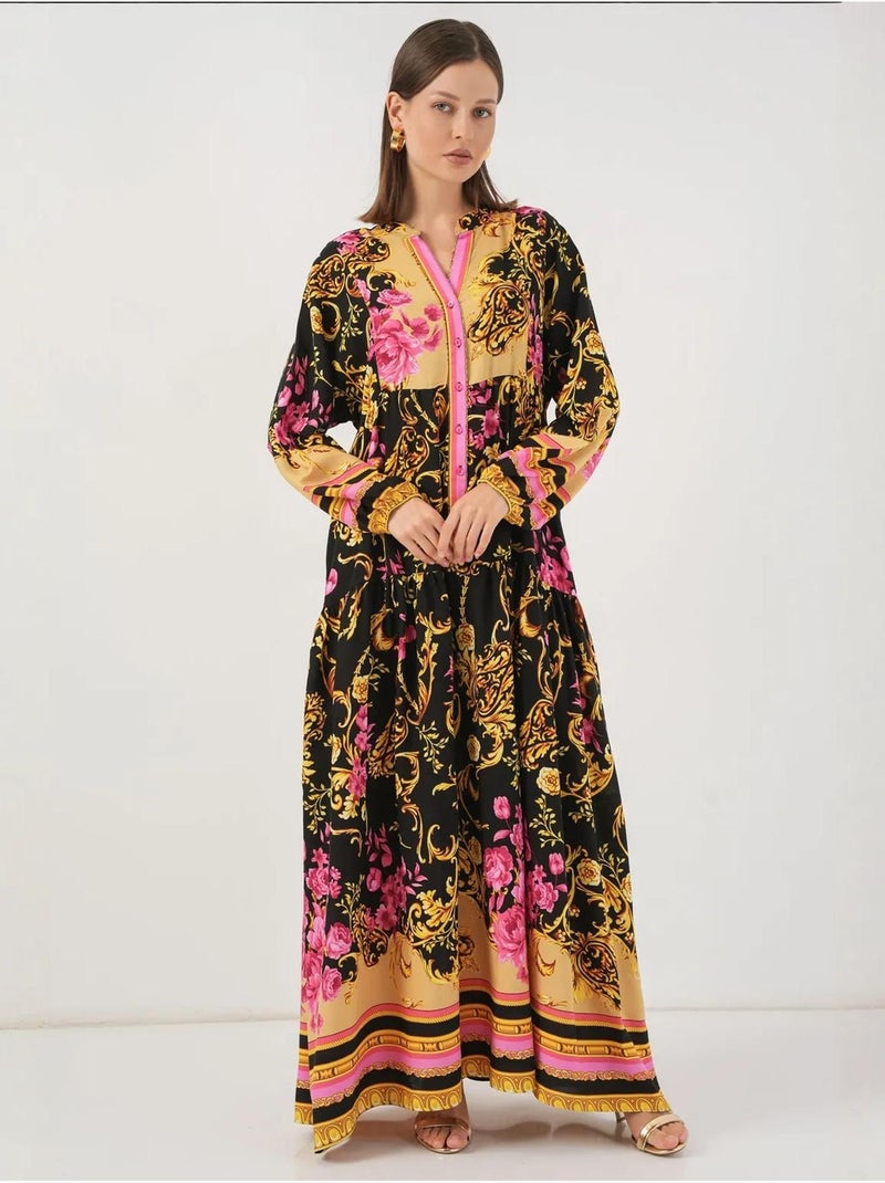 Vestido largo estampado con cuello de pico bdart Oro - Kiabi