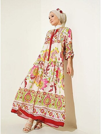 Vestido largo estampado con cuello de pico bdart