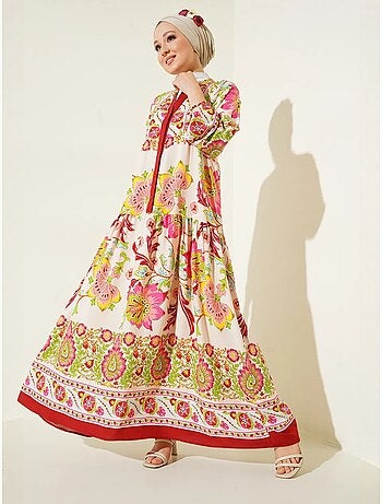 Vestido largo estampado con cuello de pico bdart