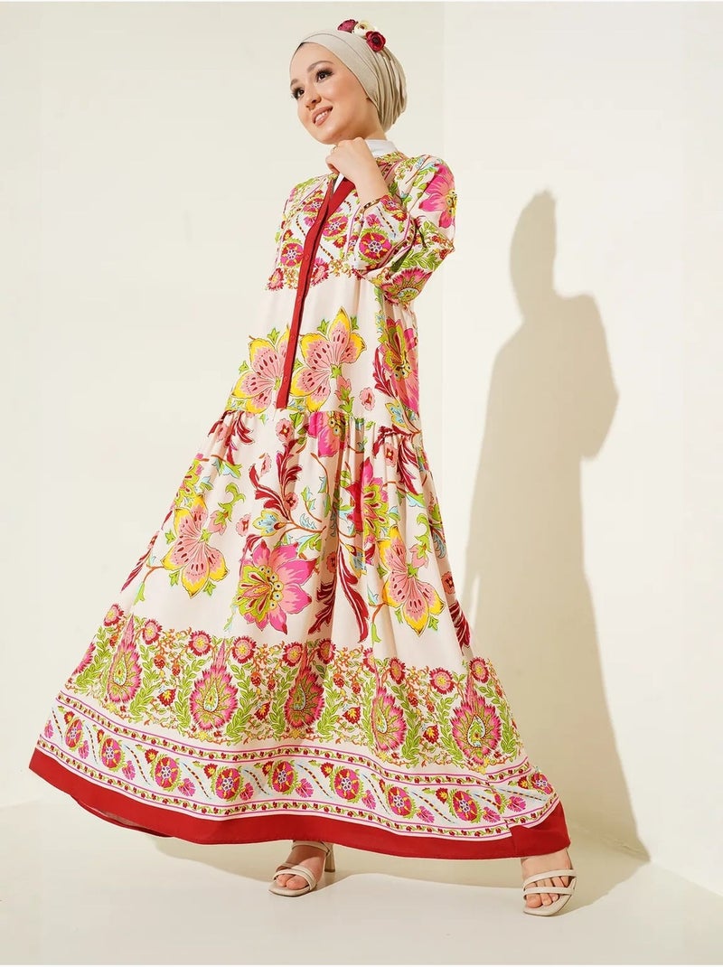 Vestido largo estampado con cuello de pico bdart Rojo granate - Kiabi
