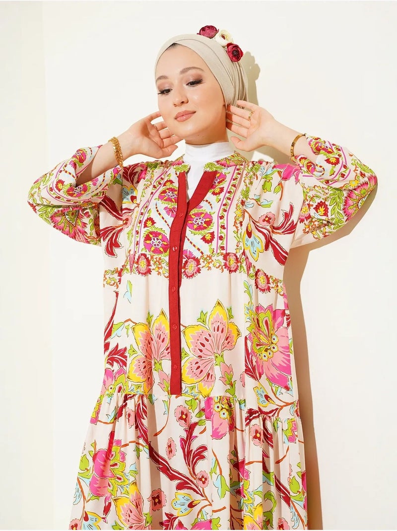Vestido largo estampado con cuello de pico bdart Rojo granate - Kiabi
