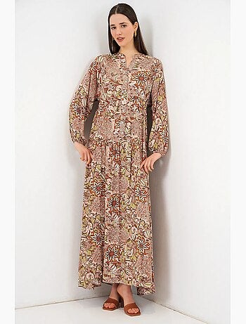 Vestido largo estampado con cuello de pico bdart